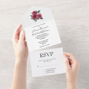 Romantische rote Rosen-Blumenhochzeit All In One Einladung