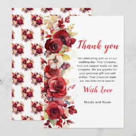 Romantische Rote Rosen Blumenhochzeit Dankeskarte