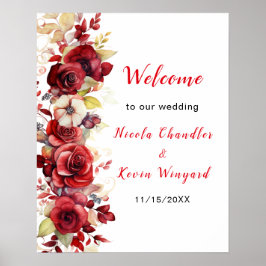 Romantische Rote Rosen Blumenhochzeit Poster