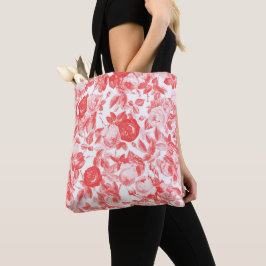 Romantische Rote Rosen Blumenmuster auf Weiß Tasche