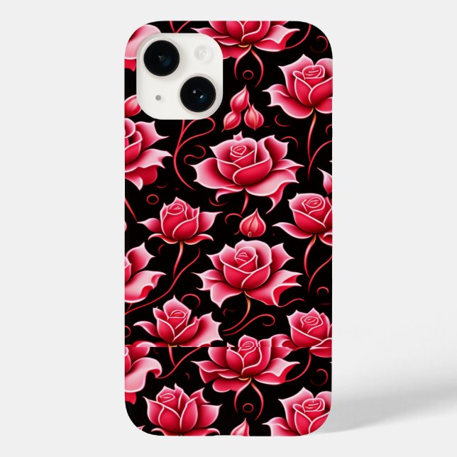 Romantische Rote Rosen Blumenmuster Case-Mate iPhone 14 Hülle (Rückseite)