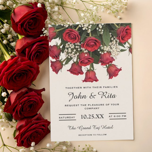 Romantische Rote Rosen Bouquet Details Hochzeit Einladung (Von Creator hochgeladen)