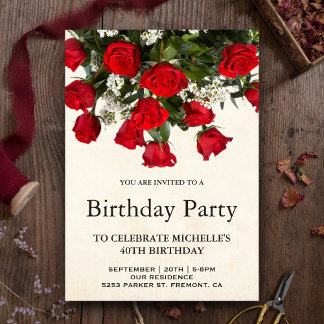 Romantische Rote Rosen Bouquet Geburtstagsparty Einladung
