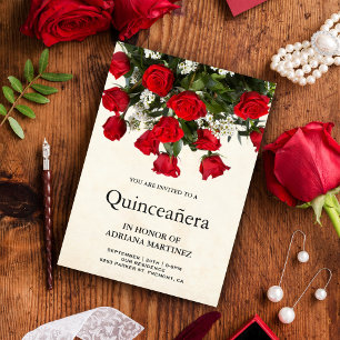 Romantische Rote Rosen Bouquet Quinceanera Einladung