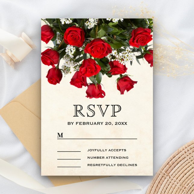 Romantische Rote Rosen Bouquet Wedding RSVP Karte (Von Creator hochgeladen)