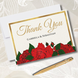 Romantische Rote Rosen   Elegante Script Wedding Dankeskarte