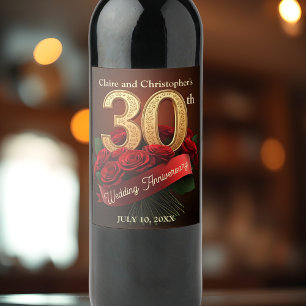Romantische Rote Rosen Gold 30. Hochzeitstag Weinetikett