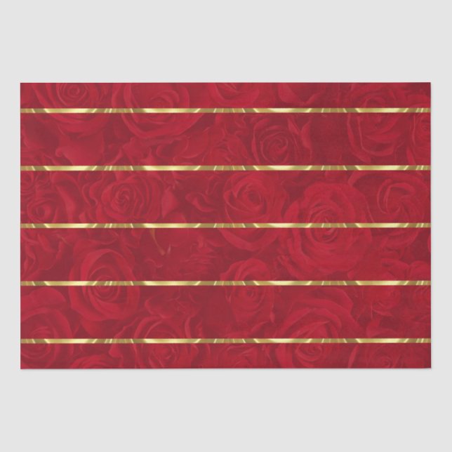 Romantische Rote Rosen Gold Akzente Seidenpapier (Vorderseite)
