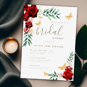 Romantische Rote Rosen Gold Butterfets Brautparty Einladung