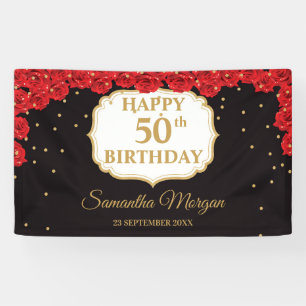 Romantische rote Rosen Gold Glitzer Schwarz Brithd Banner