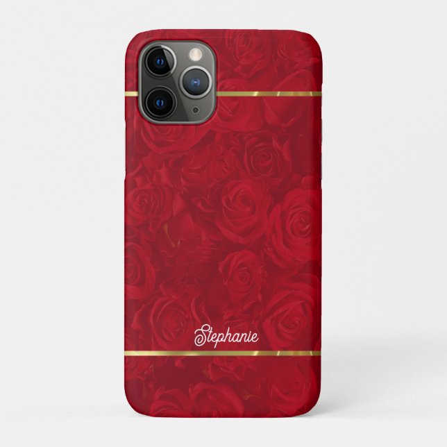 Romantische Rote Rosen Gold Streifen Akzent Case-Mate iPhone Hülle (Rückseite)
