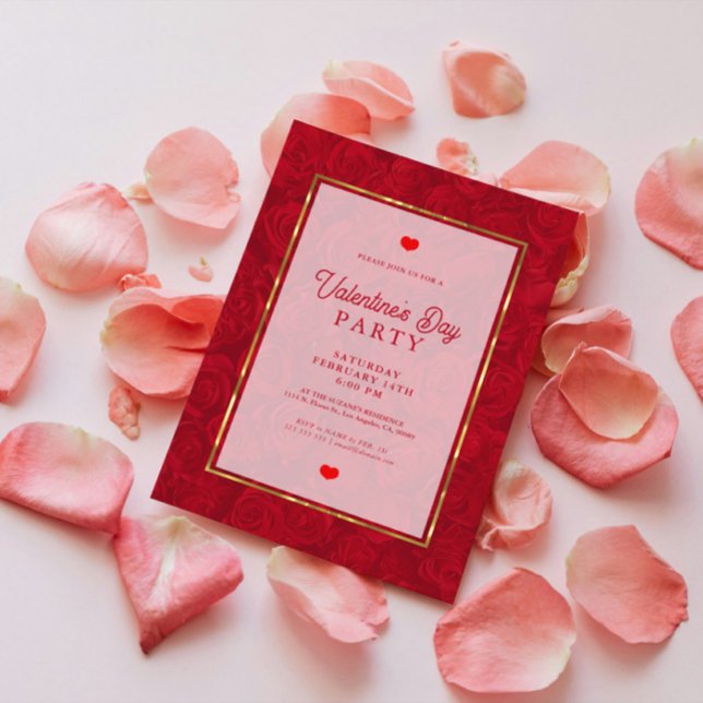 Romantische Rote Rosen Gold Streifen Akzent Einladung (Von Creator hochgeladen)