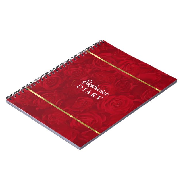 Romantische Rote Rosen Gold Streifen Akzent Notizblock (Linke Seite)