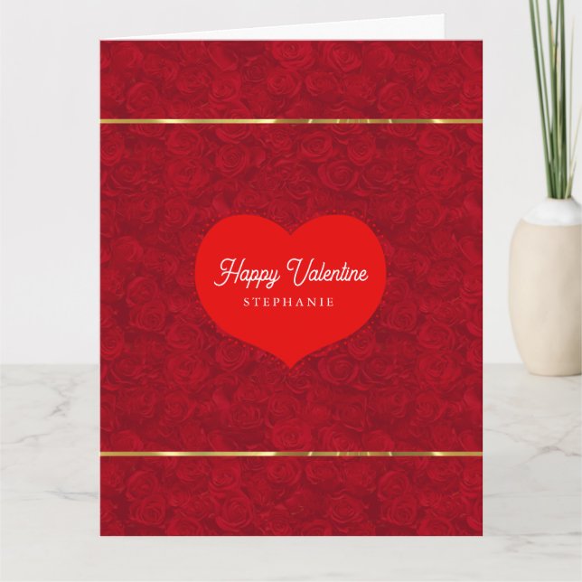 Romantische Rote Rosen Gold - Valentinstag Karte (Vorderseite)
