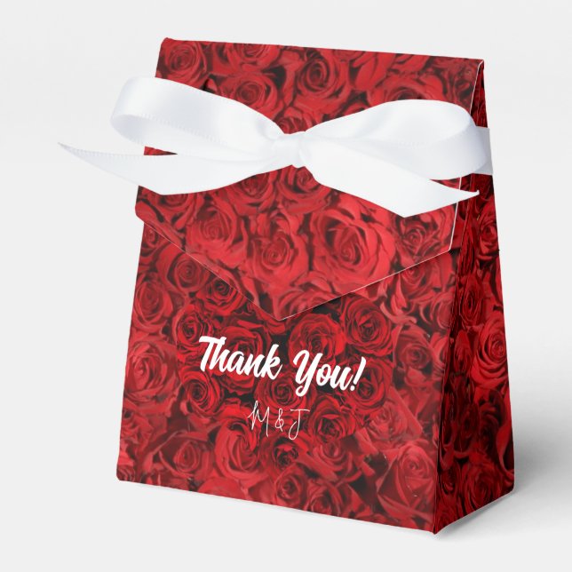 Romantische Rote Rosen Herzblorhochzeit Vielen Dan Geschenkschachtel (Vorderseite)
