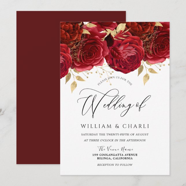 Romantische Rote Rosen Hochzeit Einladung (Vorne/Hinten)