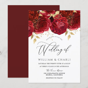 Romantische Rote Rosen Hochzeit Einladung