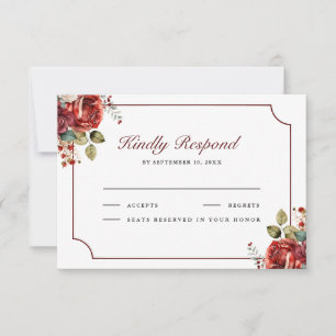 Romantische rote Rosen Hochzeitsfloristik RSVP Karte
