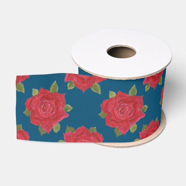 Romantische Rote Rosen, maßgeschneidert Grosgrain  Ripsband (Spule)