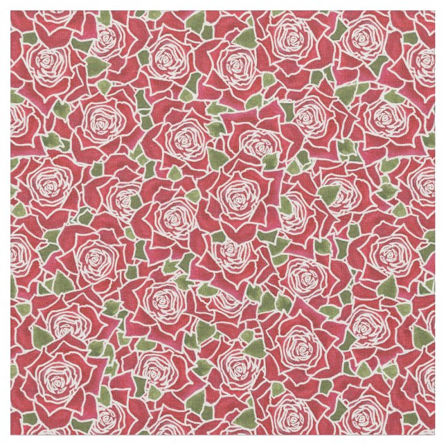 Romantische Rote Rosen Muster Stoff (Nahaufnahme)