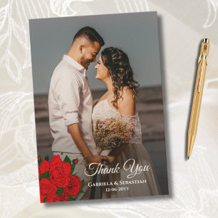 Romantische Rote Rosen Neuauflage Foto Wedding Dankeskarte