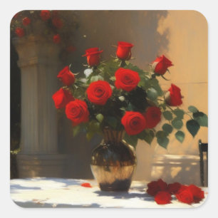 Romantische rote Rosen Quadratischer Aufkleber