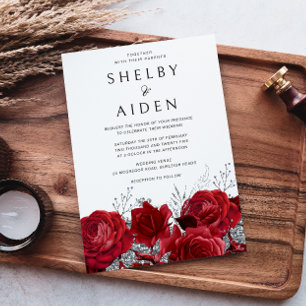 Romantische Rote Rosen & Silberhochzeit Einladung