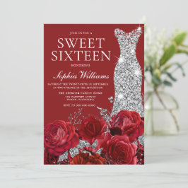 Romantische Rote Rosen Silver Diamond Gown Sweet 1 Einladung