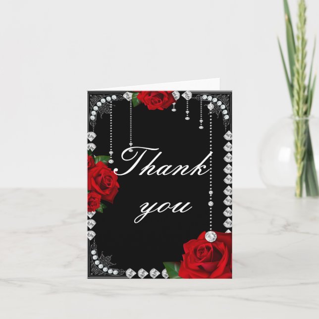 Romantische Rote Rosen und Diamanten Danke Karte (Vorderseite)