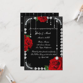 Romantische Rote Rosen und Diamanten-Engagement-Pa Einladung
