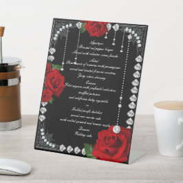 Romantische Rote Rosen und Diamanten-Hochzeitmenü Sockelschild