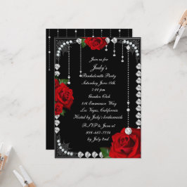 Romantische Rote Rosen und Diamanten Junggeselinne Einladung