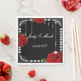 Romantische Rote Rosen und Diamantenpapier Serviette