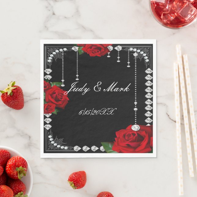 Romantische Rote Rosen und Diamantenpapier Serviette (Beispiel)