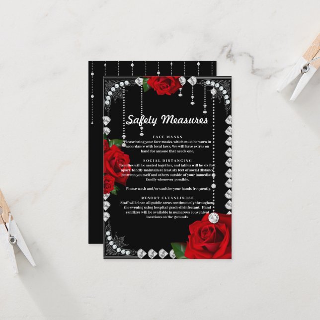 Romantische Rote Rosen und Diamantensicherheitsmaß Einladung (Vorderseite/Rückseite Beispiel)