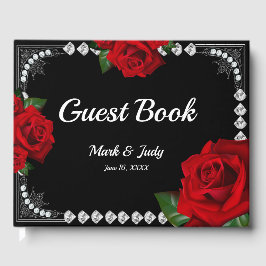 Romantische Rote Rosen und Karo-Hochzeiten Gästebuch