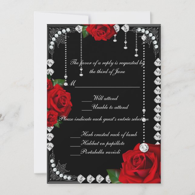 Romantische Rote Rosen und KaroA-Antwortkarte Einladung (Vorderseite)