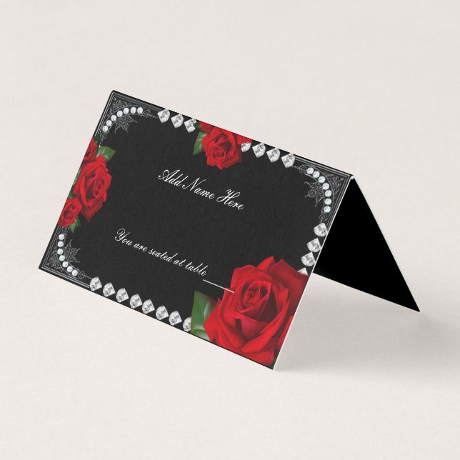 Romantische Rote Rosen und Platzkarten (Vorderseite)