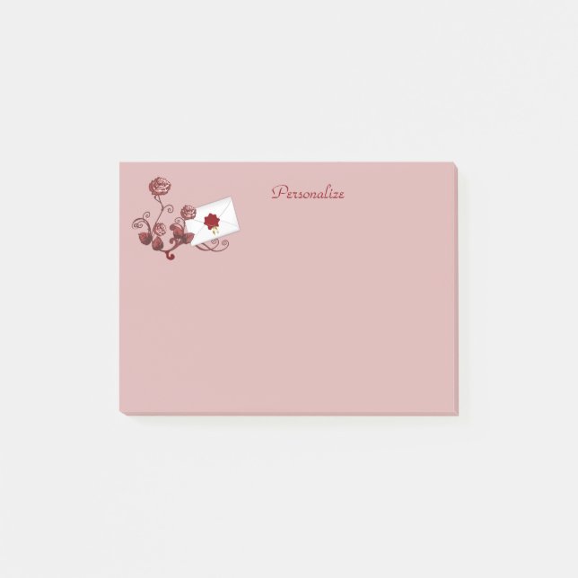 Romantische Rote Rosen und Umschlag Aufkleber pers Post-it Klebezettel (Vorderseite)