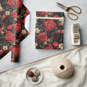Romantische Rote Rosen und Vanilla Weiße Blume Geschenkpapier
