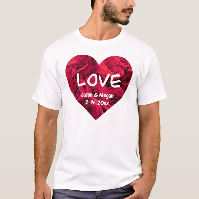 Romantische rote Rosen Valentinherz | Monogramm T-Shirt (Vorderseite)