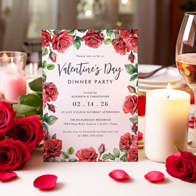 Romantische Rote Rosen Valentinstag Abendessen Einladung (Von Creator hochgeladen)
