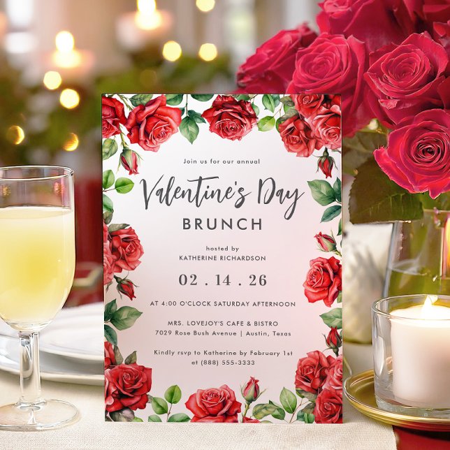 Romantische Rote Rosen Valentinstag Brunch Einladung (Von Creator hochgeladen)