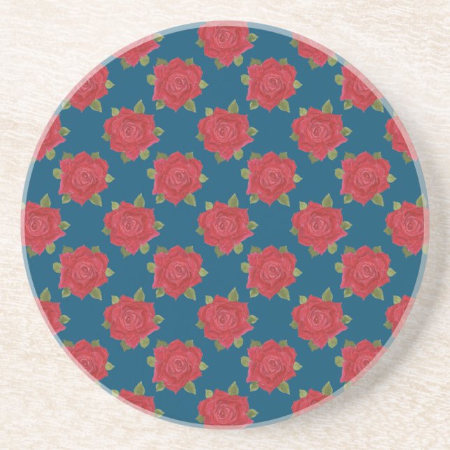 Romantische Rote Rosen zum Blue Round Sandstone Un Getränkeuntersetzer (Vorne)