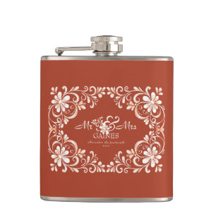 Romantische rote Rost Mr & Mrs Hochzeitsflasche Flachmann