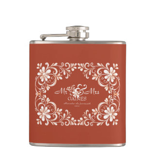 Romantische rote Rost Mr & Mrs Hochzeitsflasche Flachmann