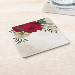 romantische rote und blasse gelbe Blumen Rechteckiger Pappuntersetzer