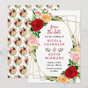 Romantische rote und orange Rosen Hochzeit Save The Date