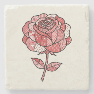 Romantische rote und rosa Patchwork-Rosen-Illustra Steinuntersetzer