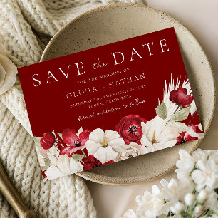 Romantische rote und weiße Blumen Hochzeit  Save The Date